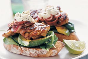 Chilli Chicken and Lime Mayonnaise open sandwich